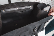 Black Leather Duffle Bag for man, Monogrammed leather travel bag with shoulder strap,Mens duffel bag for overnight trip, Weekend Bags