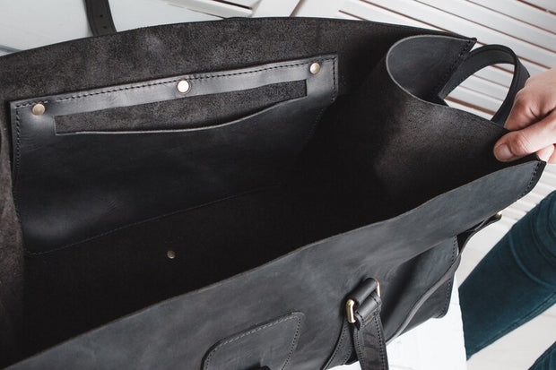 Black Leather Duffle Bag for man, Monogrammed leather travel bag with shoulder strap,Mens duffel bag for overnight trip, Weekend Bags