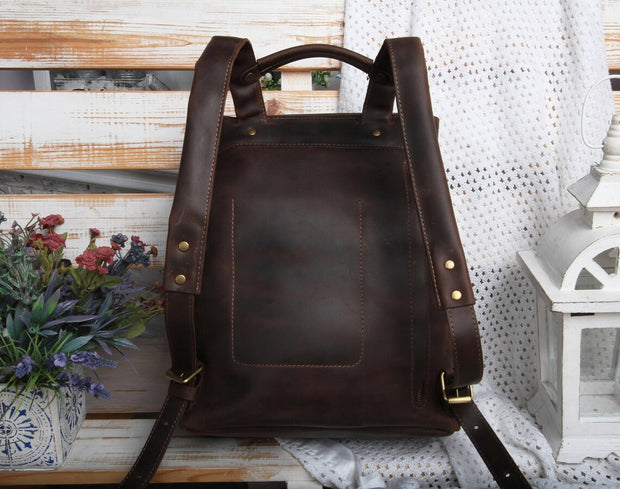 Handmade Leather Backpack for women and men, made with distressed genuine leather, Customizable sizes