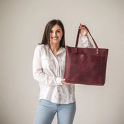 Leather Tote Bag | Pebbled Leather Shoulder Bag | Leather Handbag with Optional Outside Pocket Zipper Crossbody Strap | Personalization Bag (