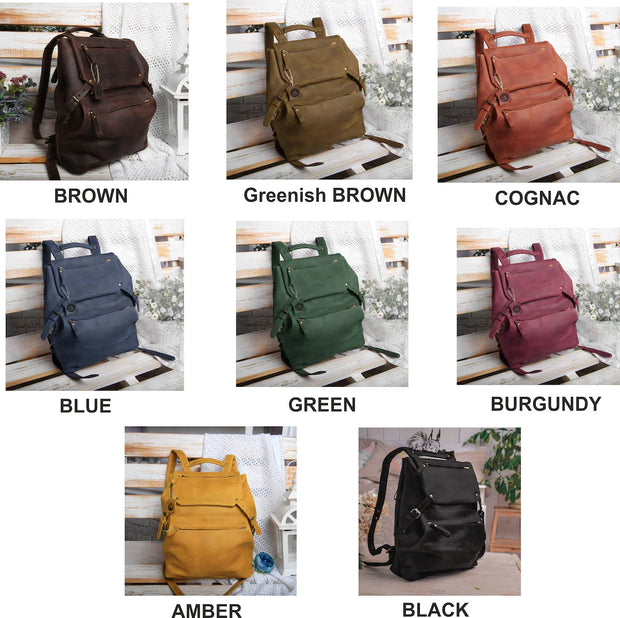 Handmade Leather Backpack for women and men, made with distressed genuine leather, Customizable sizes