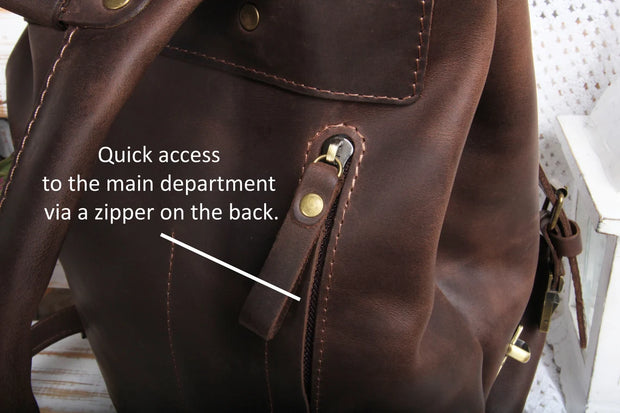 Handmade Leather Backpack for women and men, made with distressed genuine leather, Customizable sizes