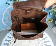 Handmade Leather Backpack for women and men, made with distressed genuine leather, Customizable sizes
