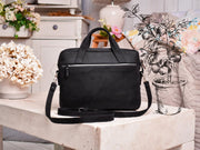 Black Leather Laptop Bag, Unisex Design Work Bag, Handmade Carry-all for Woman and Man, Gift Idea