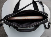 Black Leather Laptop Bag, Unisex Design Work Bag, Handmade Carry-all for Woman and Man, Gift Idea
