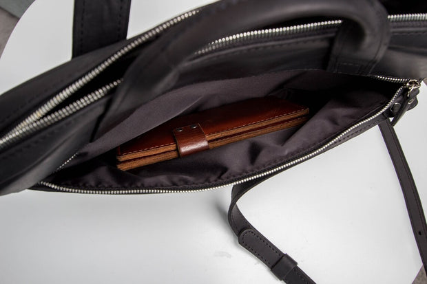 Black Leather Laptop Bag, Unisex Design Work Bag, Handmade Carry-all for Woman and Man, Gift Idea