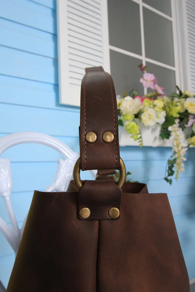 Leather hobo bucket bag purse / FREE personalization