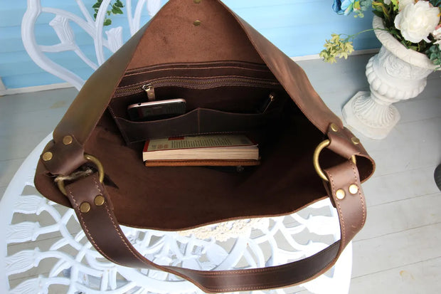 Leather hobo bucket bag purse / FREE personalization