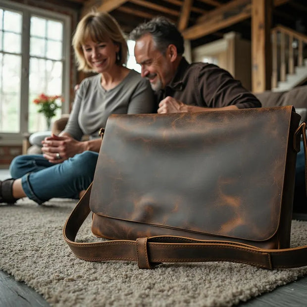 Handmade Crazy Horse Leather Messenger Bag Gift for Him vintage mens bag stylish leather bag classic mens bag father’s day gift