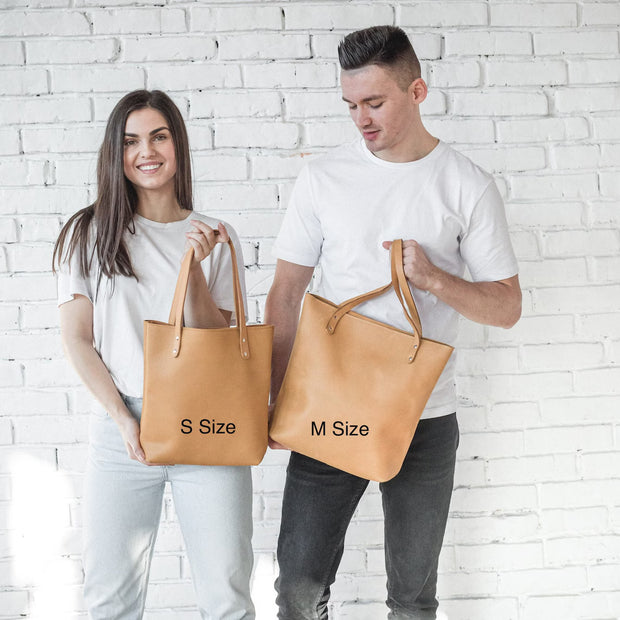 Leather Tote Bag | Pebbled Leather Shoulder Bag | Leather Handbag with Optional Outside Pocket Zipper Crossbody Strap | Personalization Bag