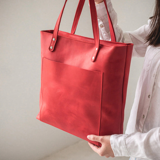 Leather Tote Bag | Pebbled Leather Shoulder Bag | Leather Handbag with Optional Outside Pocket Zipper Crossbody Strap | Personalization Bag