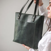 Leather Tote Bag | Pebbled Leather Shoulder Bag | Leather Handbag with Optional Outside Pocket Zipper Crossbody Strap | Personalization Bag