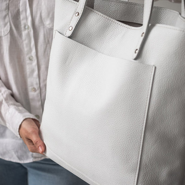 White Leather Tote Bag For Women • Leather Handbag • Leather Shoulder Bag • Womens Work Leather Bag • Leather Crossbody Bag • Custom Tote