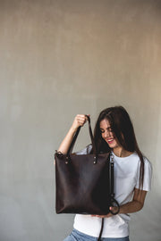 Leather Tote Bag | Pebbled Leather Shoulder Bag | Leather Handbag with Optional Outside Pocket Zipper Crossbody Strap | Personalization Bag