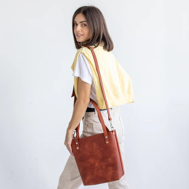 Leather Tote Bag | Pebbled Leather Shoulder Bag | Leather Handbag with Optional Outside Pocket Zipper Crossbody Strap | Personalization Bag