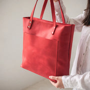 Leather Tote Bag | Pebbled Leather Shoulder Bag | Leather Handbag with Optional Outside Pocket Zipper Crossbody Strap | Personalization Bag