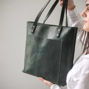 Leather Tote Bag | Handmade Tote Handbag | Zippered Tote | Leather Work Bag | Black Leather Tote Bag For Women | Large Shoulder Bag