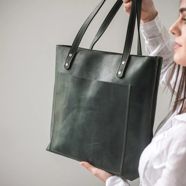 Leather Tote Bag | Handmade Tote Handbag | Zippered Tote | Leather Work Bag | Black Leather Tote Bag For Women | Large Shoulder Bag