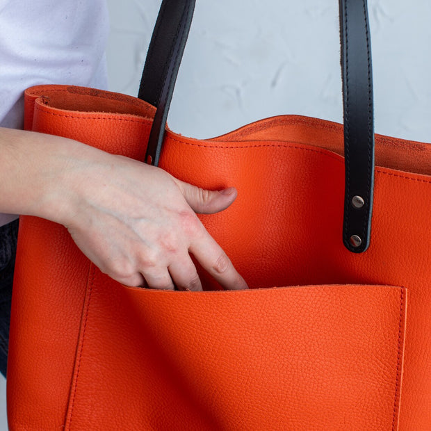 Orange Pebbled Leather Shoulder Bag for Everyday Use | Handcrafted Leather Tote Womens Bag | Leather Tote Bag for Women Men | Handmade Bag