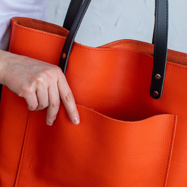 Orange Pebbled Leather Shoulder Bag for Everyday Use | Handcrafted Leather Tote Womens Bag | Leather Tote Bag for Women Men | Handmade Bag
