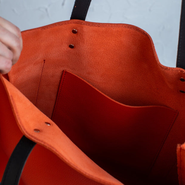 Orange Pebbled Leather Shoulder Bag for Everyday Use | Handcrafted Leather Tote Womens Bag | Leather Tote Bag for Women Men | Handmade Bag