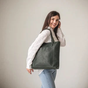 Leather Tote Bag • Personalized Tote with Zipper • Monogram Bag Purse • Leather Purse Zipper • Leather Goods Tote • Brown Leather Tote Bag