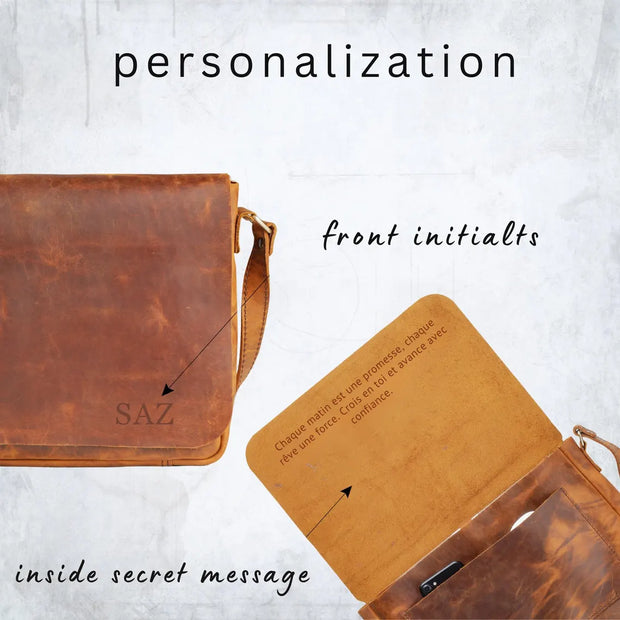 Vintage Style Messenger Bag Full Grain Leather Rustic Leather Messenger Bag for Everyday Use Messenger Bag for Students Durable Leather Bag