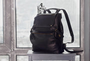 Black Leather Backpack for women and men, made with distressed genuine leather, Customizable sizes