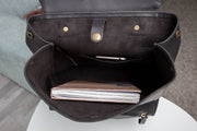 Black Leather Backpack for women and men, made with distressed genuine leather, Customizable sizes