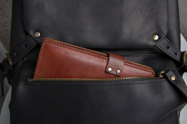 Black Leather Backpack for women and men, made with distressed genuine leather, Customizable sizes