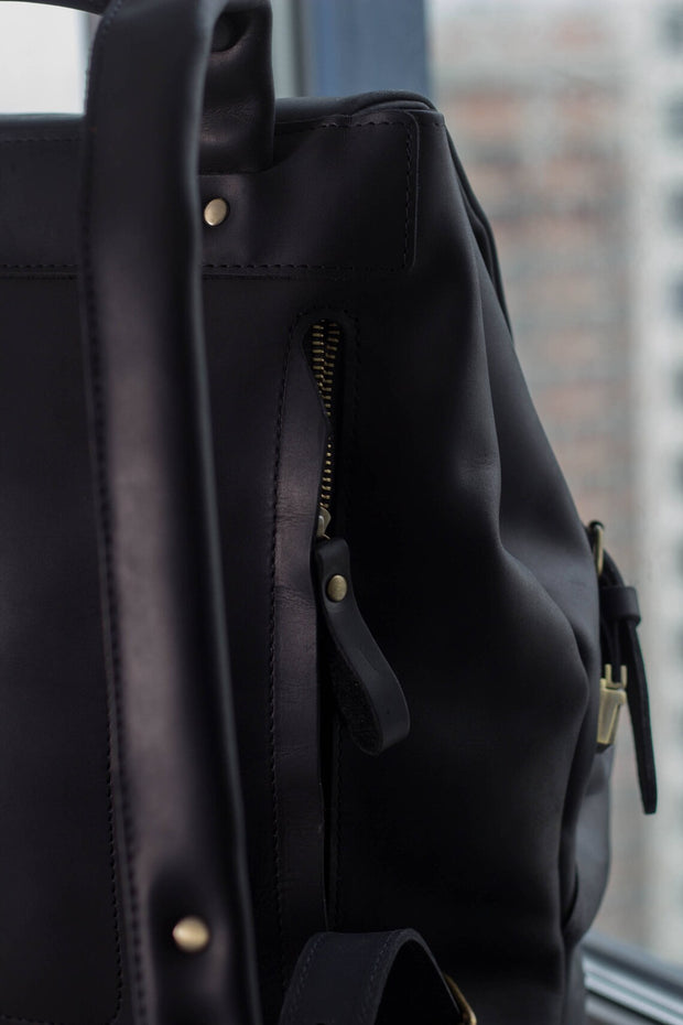 Black Leather Backpack for women and men, made with distressed genuine leather, Customizable sizes