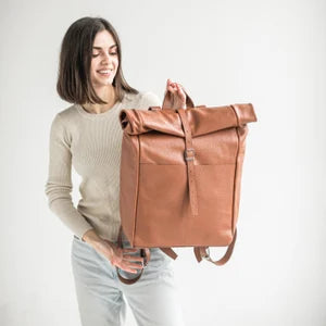 Leather backpack | Pebbled leather rucksack | Leather rolltop backpack | Womens backpack | School leather backpacks | Leather students bag
