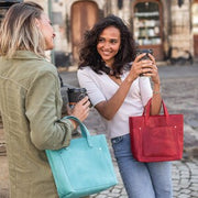 Leather mini classic tote bag | Personalization crossbody mini bag | Mini tote handbag with optional zipper, outside pocket, crossbody strap