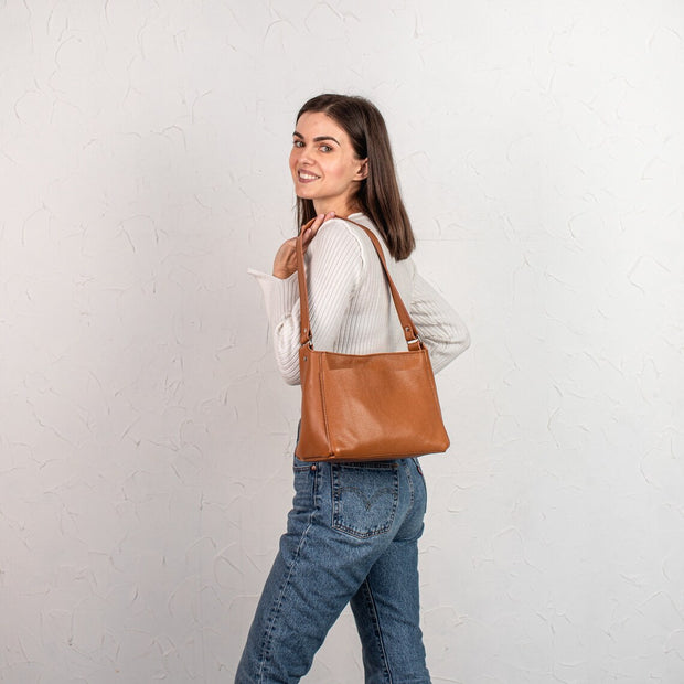 Leather Shoulder Purse | Pebbled Leather Shoulder Bag | Brown Pebbled Leather Bag | Personalization Shoulder Women Bag | Zippered Bag