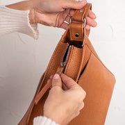 Leather Shoulder Purse | Pebbled Leather Shoulder Bag | Brown Pebbled Leather Bag | Personalization Shoulder Women Bag | Zippered Bag