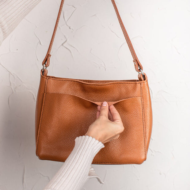 Leather Shoulder Purse | Pebbled Leather Shoulder Bag | Brown Pebbled Leather Bag | Personalization Shoulder Women Bag | Zippered Bag
