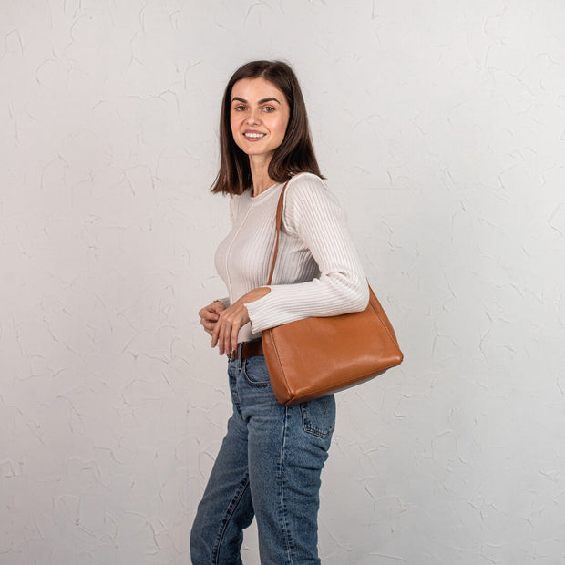 Leather Shoulder Purse | Pebbled Leather Shoulder Bag | Brown Pebbled Leather Bag | Personalization Shoulder Women Bag | Zippered Bag