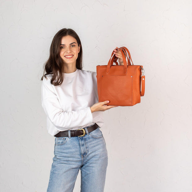 Handmade Leather Mini Tote Bag | Optional Zipper & Crossbody Strap | Versatile Small Tote Purse for Everyday Use | Personalization Bags