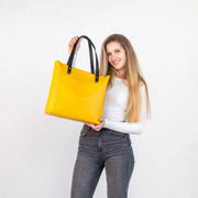 Bright Yellow Pebbled Leather Women's Tote Bag | Handmade Pebbled Leather Shoulder Bags for Everyday Use | Personalization Crossbody Tote