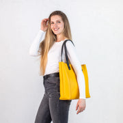 Bright Yellow Pebbled Leather Women's Tote Bag | Handmade Pebbled Leather Shoulder Bags for Everyday Use | Personalization Crossbody Tote