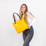 Bright Yellow Pebbled Leather Women's Tote Bag | Handmade Pebbled Leather Shoulder Bags for Everyday Use | Personalization Crossbody Tote