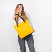 Bright Yellow Pebbled Leather Women's Tote Bag | Handmade Pebbled Leather Shoulder Bags for Everyday Use | Personalization Crossbody Tote