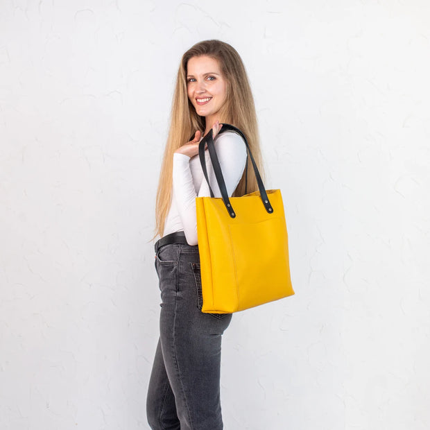 Bright Yellow Pebbled Leather Women's Tote Bag | Handmade Pebbled Leather Shoulder Bags for Everyday Use | Personalization Crossbody Tote