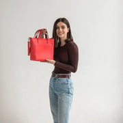 Red Leather Mini Tote Bag | Handmade Leather Mini Crossbody Tote Bags | Leather Mini Shoulder Tote Bag | Leather Mini Everyday Use Tote Bag