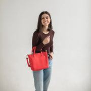 Red Leather Mini Tote Bag | Handmade Leather Mini Crossbody Tote Bags | Leather Mini Shoulder Tote Bag | Leather Mini Everyday Use Tote Bag