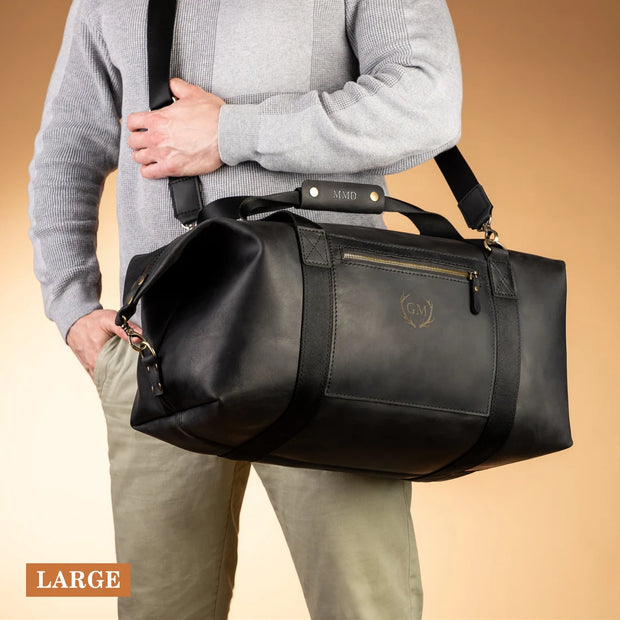 Black Color Full Grain Leather Duffle Bag | Leather Weekender Bag/Leather Holdall | Overnight Bag Men | Carryon Bag