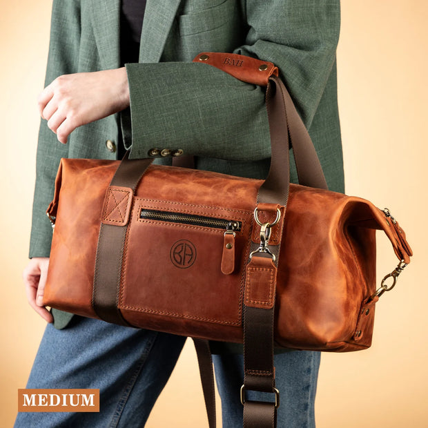 Black Color Full Grain Leather Duffle Bag | Leather Weekender Bag/Leather Holdall | Overnight Bag Men | Carryon Bag