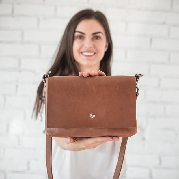 Small Leather Crossbody Bag • Distressed Leather Bag • Leather Shoulder Bag • Brown Leather Purse With Shoulder Strap • Handmade Crossbody