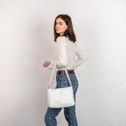 White Pebbled Leather Handbag with Zipper | Genuine Pebbled Leather Shoulder Bag | Handmade Leather Everyday Use Bag | Leather Women Bags