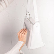 White Pebbled Leather Handbag with Zipper | Genuine Pebbled Leather Shoulder Bag | Handmade Leather Everyday Use Bag | Leather Women Bags